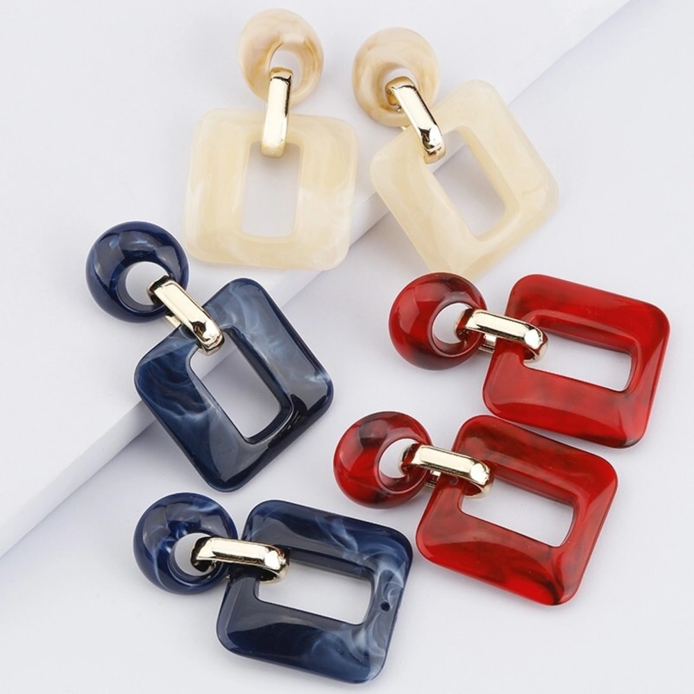 Classic Resin Drop Earrings in Red, Navy Blue, and Cream